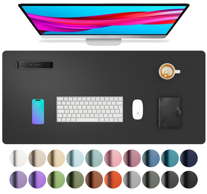 Aothia Leather Office Desk Pad Protector, Non-Slip PU Leather Desk Blotter, Waterproof Laptop Writing Mouse Pad for Office and Home, Black, 31.5" x 15.7" - Image 1